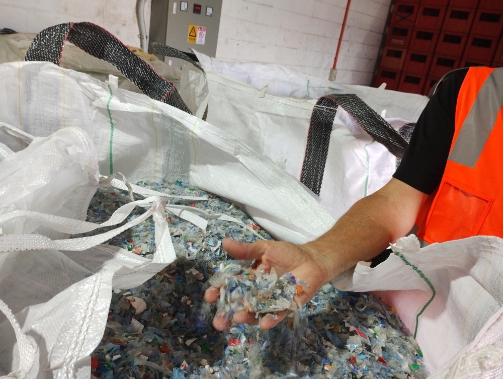 crushed PET bottles